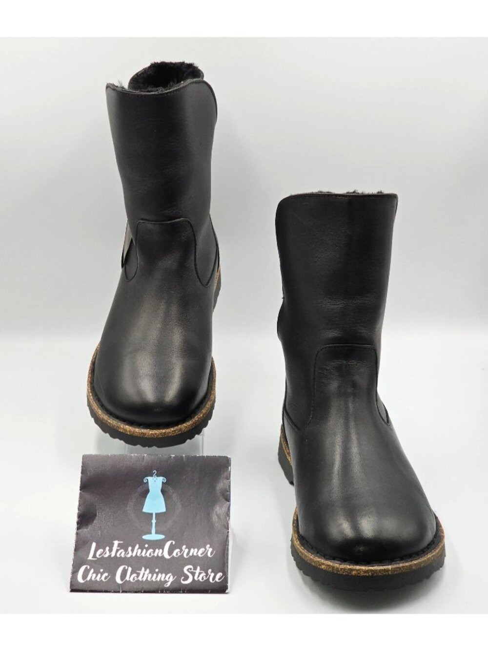 NWT Birkenstock Wo's Black Leather Uppsala Shearling Boots Sz 7.5 Men's 5 2742 - Picture 3 of 16